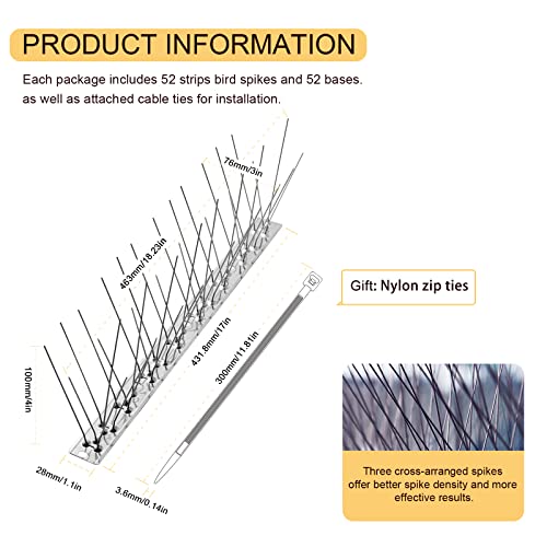 OFFO Bird Spikes with Stainless Steel Base, Covers 73.7 Feet(22.5m) Durable Bird Spikes Arrow Pigeon Spikes Fe - view 5