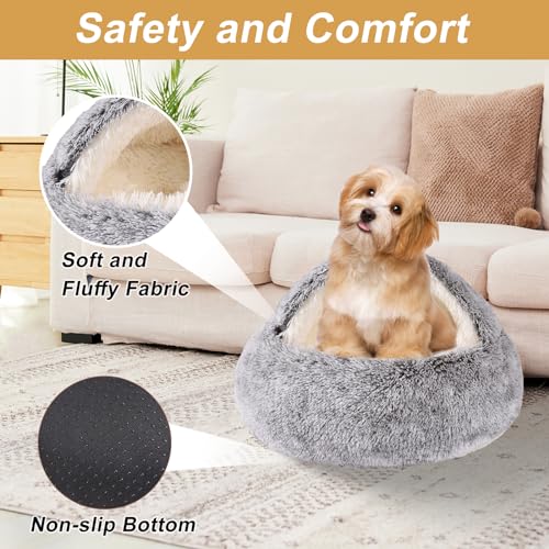 Hooded Dog Bed for Small Dogs, Nest Dog Beds, Washable Cute Cat Cave Bed, Cozy Nook Pet Bed for Dogs or Cats,  - view 5