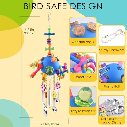 KATUMO Bird Toys, Parrot Pull Spoons Colorful Acrylic Stick Toys Bird Chew Toys for Parrot, African Grey, Conu - view 3