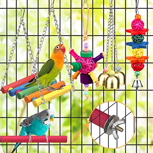 Bird Toys for Conures with Colorful Ladder Hammock Bird Cage Accerious Bird Perch Stand Chewing Toys Hanging B - view 6