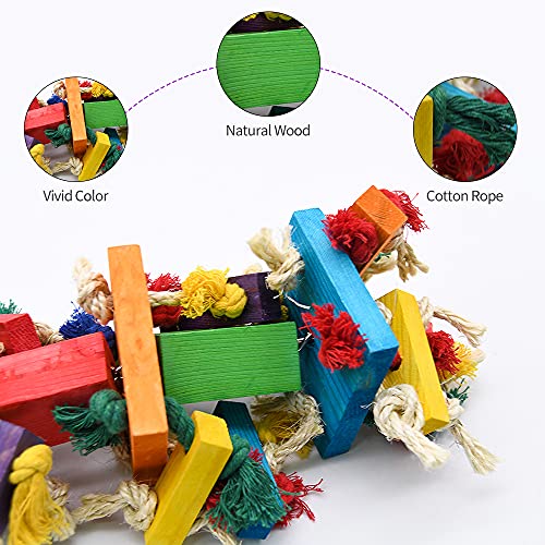 RUBY.Q Large Parrot Toy, 20in Bird Parrot Toy, Multicolored Natural Wooden Bird Chewing Toys for Large Macaws, - view 3