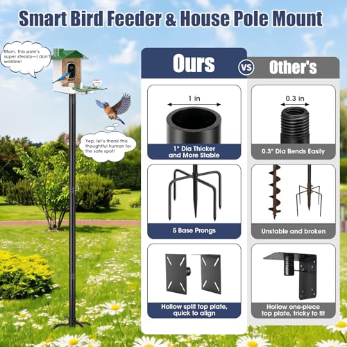 Smart Bird Feeder Pole Stand, 79 Inch Heavy Duty Bird House Pole for Outdoors Adjustable Mounting Pole for Sma - view 4