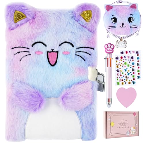 PJDRLLC Cat Diary with Lock, Gift for 6 7 8 Year Old Girl, Secret Diary Journal Notebook with Coin Purse, Mult - view 2