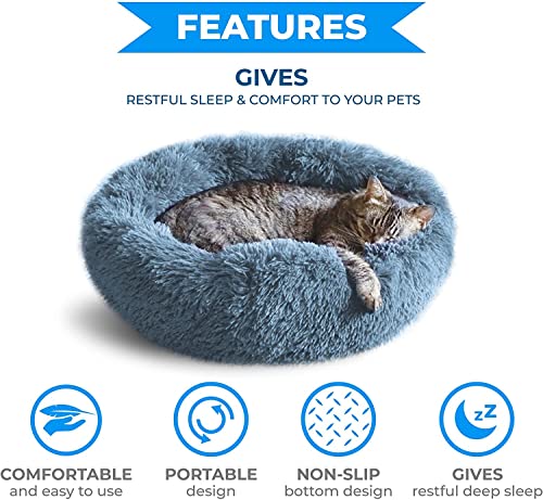 Whiskers & Friends Cat Bed, Cat Beds for Indoor Cats Washable, Orthopedic Soft Fluffy Round Calming Pet Bed fo - view 4