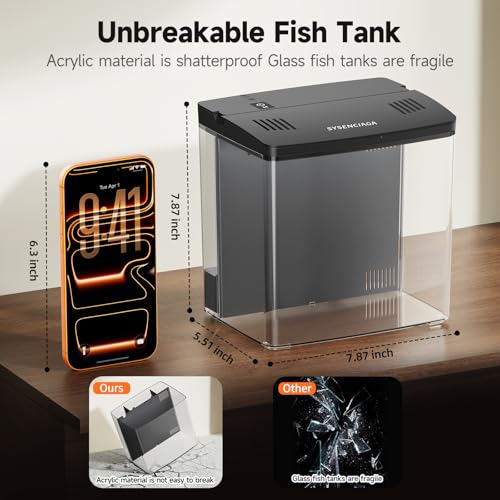 Desktop Fish Tank, 1.2 Gallon Self-Cleaning Smart Aquarium with Filter & 5-Color LED Light, Auto-Cycling Quiet - view 3