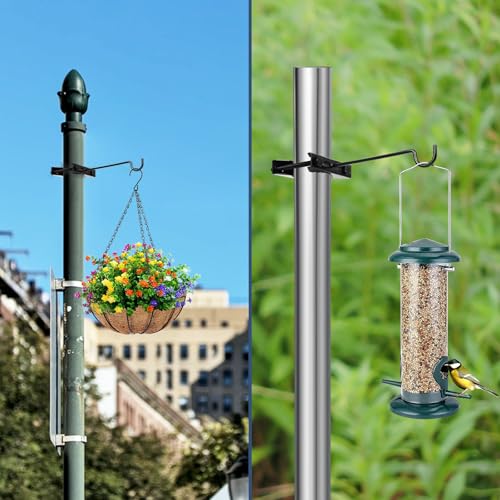 2 Pack Bird Feeder Hanger Hook, Metal Clamp-On Deck Hook for Railing Pole, Outdoor Hanging Bracket for Plant,  - view 5