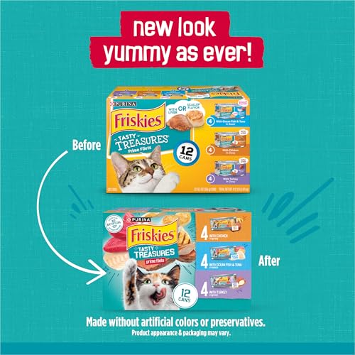 Purina Friskies Wet Cat Food Variety Pack, Tasty Treasures Filets (With Ocean Fish and Tuna, With Chicken and  - view 3