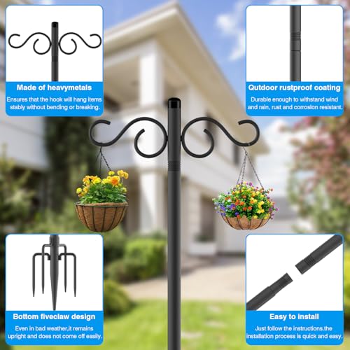 Adjustable Shepherd Hooks for Outdoor, 2 Pack 80 Inch 5 Prong Base Bird Two Sided Feeder Poles, Heavy Duty She - view 8