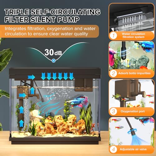 Vehipa Fish Tank, 2.4 Gallon Fish Aquarium, Fish Tank Starter kit with Smart Humidifier, Temperature Display,  - view 4