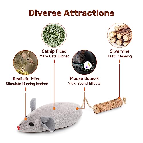Potaroma Cat Toys: 3pcs Squeak Mice Interactive Catnip Silvervine Animals for Indoor Kittens - Dental Matatabi - view 3