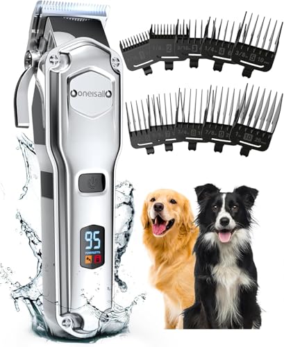oneisall Dog Clippers for Grooming for Thick Heavy Coats/Low Noise Rechargeable Cordless Pet Shaver with Detac - view 2