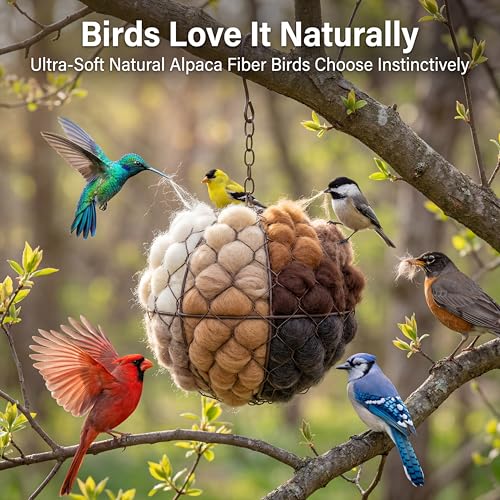 Handmade Alpaca Fiber Bird Nesting Heart - Refillable Material Holder for Wild Birds and Hummingbirds - Garden - view 4