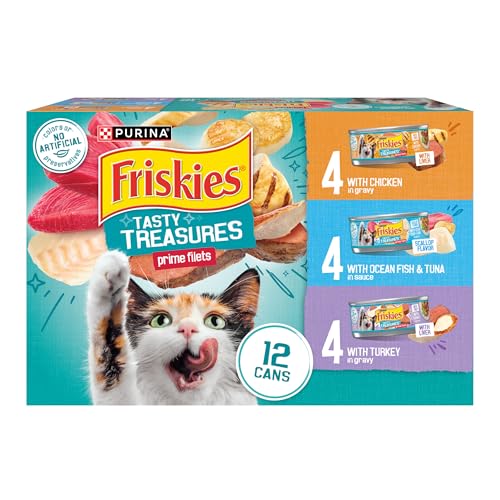 Purina Friskies Wet Cat Food Variety Pack, Tasty Treasures Filets (With Ocean Fish and Tuna, With Chicken and  - view 2