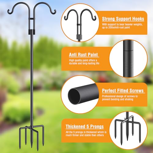 Relx Bird Feeder Pole - Adjustable Double Shepherds Hooks for Bird Feeder with 5 Prong Base - 76 Inch Heavy Du - view 4