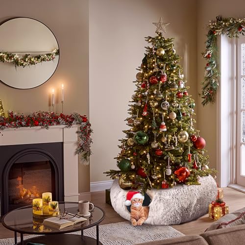 Cat Tunnel with Cat Bed for Indoor Cats, Under Christmas Tree Soft Plush Peekaboo Cat Cave Donut Tunnel, Multi - view 3