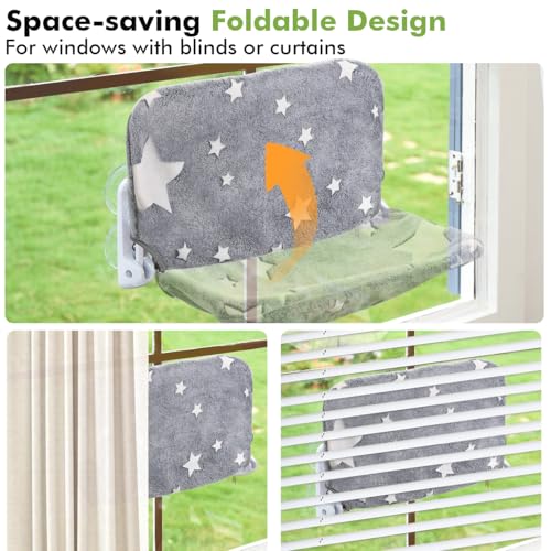 Cat Window Perch, Glow in The Dark Cordless Foldable Pet Hammock Bed for Window with Sturdy Metal Frame, Glowi - view 7