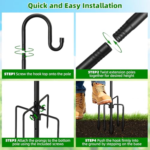 COCONUT 78" Heavy Duty Shepherds Hooks for Outdoor, Bird Feeder Pole with 5 Prong Base, Adjustable Height Shep - view 7