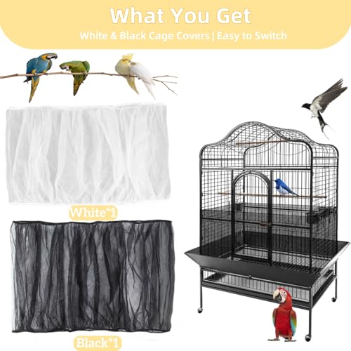 2Pcs Bird Cage Seed Catcher - Black White Bird Cage Cover, Birds Cages Netting Skirt Birds Cages Seed Catcher  - view 3