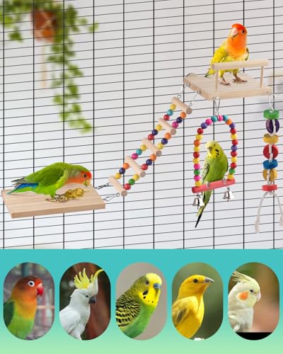 5in1 Bird Parakeet Toys, Detachable Birdie Perches Platform Swing with Climbing Ladder, Parrot Cage Stand Acce - view 6