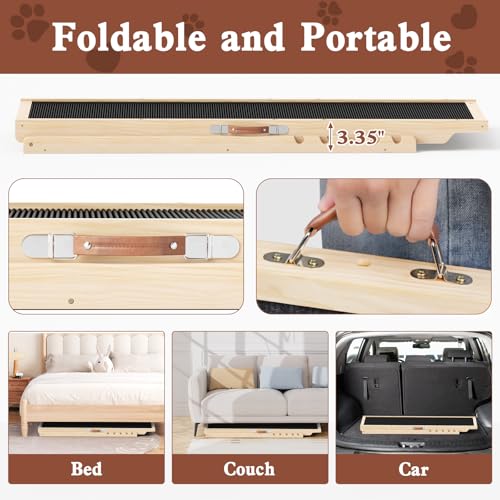 Dog Ramp for High Bed, Couch, Car, Pet Ramps 55.12" Long Adjustable 19.3"-27.17" Wooden Dog Step with Anti-sli - view 7