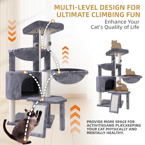 Xin Three Layer Cat Tree with Cat Condo and Two Hammocks,Grey - view 7