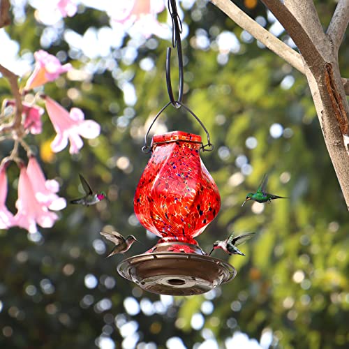 BOLITE Hummingbird Feeder, Hand Blown Glass Hummingbird Feeders for Outdoors Hanging with Ant Moat, 5 Bee-Proo - view 4