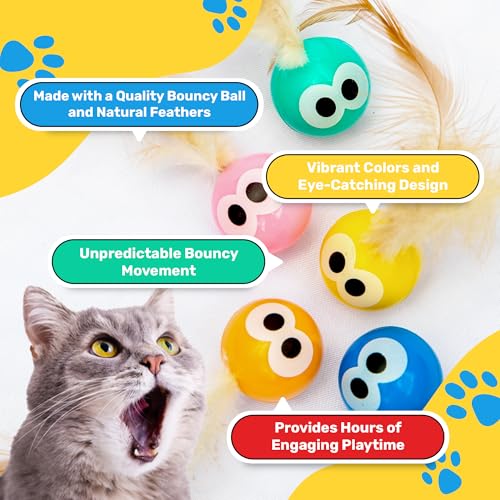 Bouncy Tails 5 Pack Interactive Bouncy Ball with Natural Feathers for Indoor Cats and Kittens who Love to Play - view 4