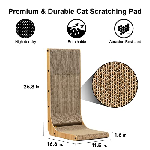 FUKUMARU Cat Scratcher, 26.8 Inch L Shape Cat Scratch Pad Wall Mounted, Cat Scratching Cardboard with Ball Toy - view 4
