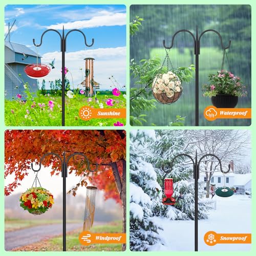 FEED GARDEN Heavy Duty Shepherds Hook 76" Double Hooks Adjustable (44/60/76") - Alloy Steel 5-Prong Base, 17lb - view 5