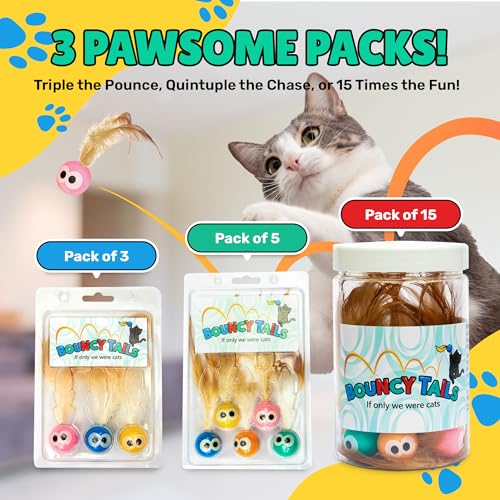 Bouncy Tails 5 Pack Interactive Bouncy Ball with Natural Feathers for Indoor Cats and Kittens who Love to Play - view 7
