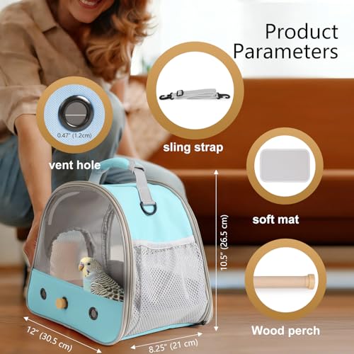 Small Bird Travel Cage Carrier, Portable Parrot Parakeet Carrier with Standing Perch and Comfy Mat, Budgies Ca - view 3
