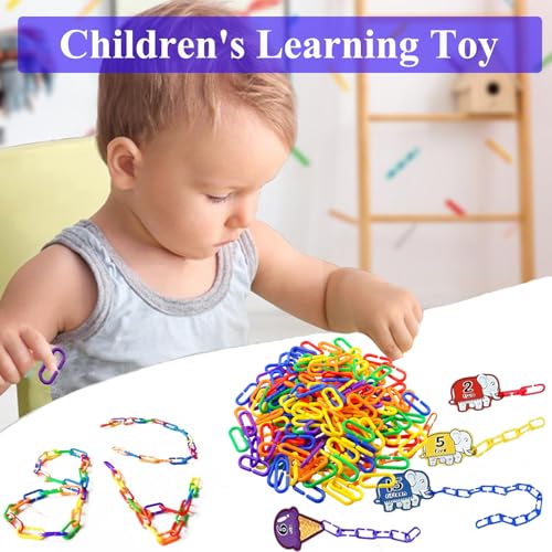 200-Piece Rainbow Plastic Chain Links & Toys - Interlocking C-Clip Bird Cage Accessories for Parakeets, Sugar  - view 5