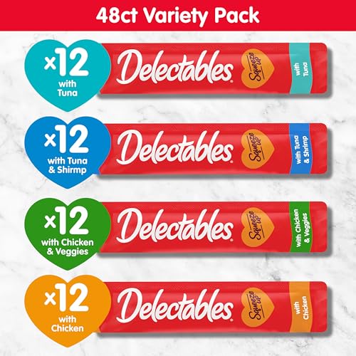 Delectables Squeeze Up Variety Pack, Creamy Squeezable Puree, Lickable Wet Cat Treats, Grain Free, No Added Fi - view 7