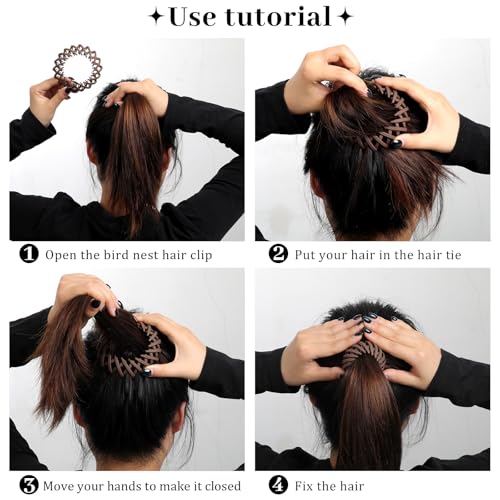 6Pcs Bird Nest Magic Hair Clips Hair Nest for Bun Strong Ponytail Holders Hair Accessories for Women Girls (Ne - view 5