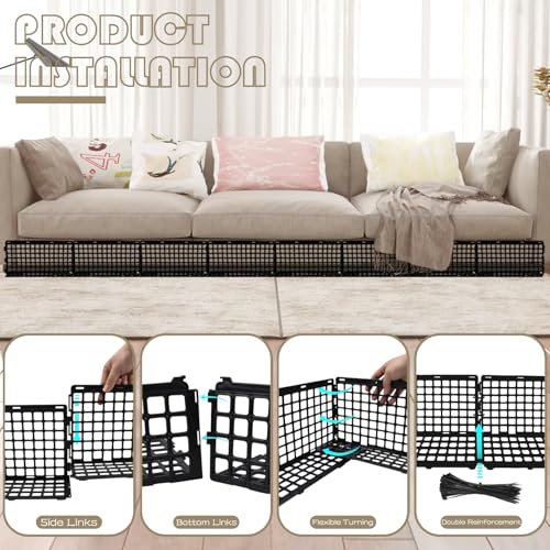 12 Pcs Under Couch Blocker for Bed Adjustable Furniture Plastic Under Bed Blocker with 30 Ties Black Couch Bar - view 4