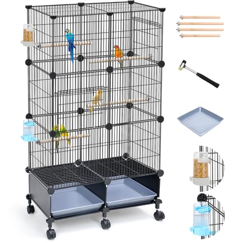 VISCOO Upgraded Encrypted 46-Inch Bird Cage, with Wooden Perches, Metal Parakeet Cage with Slide-Out Tray, Wat - view 2