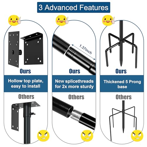 Ottsuls Bird Feeder Pole, 109 Inch Heavy Duty Bird House Pole Kit for Outdoors, with 5-Prong Base Feeding Stat - view 5