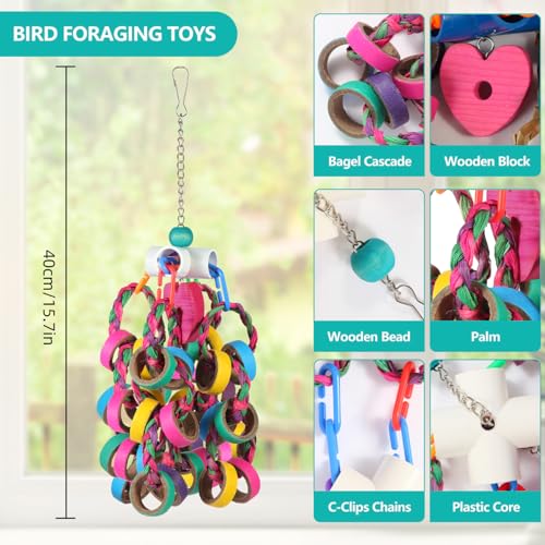 lovyoCoCo Bird Toys Conure Toys,Bird Parrot Foraging Shredder 24 Pcs Colorful Bagel Chewy Rings for Small Parr - view 7