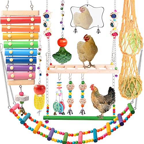 Chicken Toys for Coop 12PCS Set, KAKUNM Chicken Enrichment Toys，Including Xylophone, Swing Set, Mirror Toy, Fl - view 2