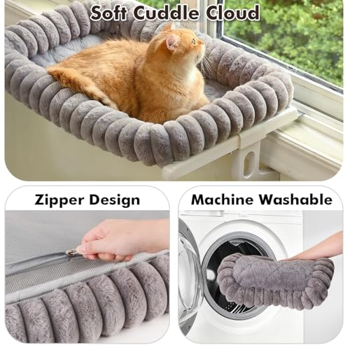Cloud-Cuddle Cat Window Perch with 4-Sided Bolster, Zipper Design Cushion Window Seat for Window Sill, Sturdy  - view 3