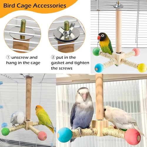 Bird Stand Perch Toy, Interactive Spinning Parakeet Toys, Wooden Exercise Wheel Parrot Toy, Enrichment Cockati - view 5