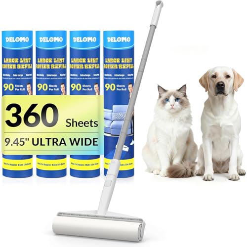 Large Lint Roller for Floors Carpet Furniture Bed – 9.45" Wide Extra Sticky Pet Hair Remover, 4 Refills 360 Sh - view 2