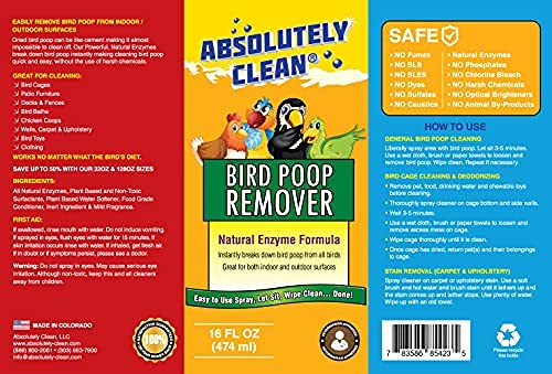Absolutely Clean Amazing Bird Poop Cleaner Spray - Just Spray/Wipe - Safely & Easily Removes Bird Messes - Use - view 2