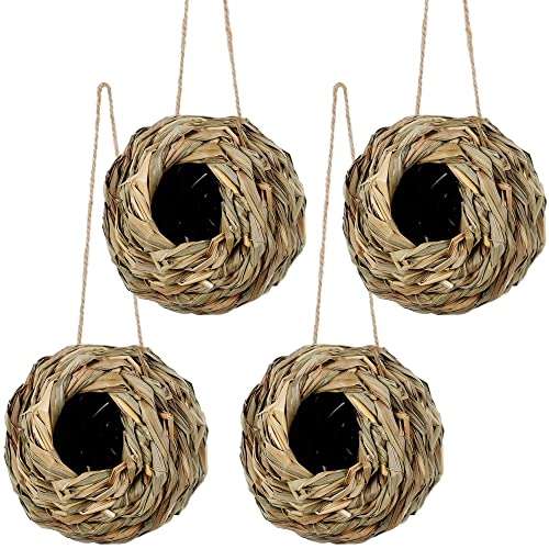 winemana 4 Pack Hanging Bird Nest House for Outside, Ball Shape, Hand Woven, Durable Sturdy, Made of Natural G - view 2