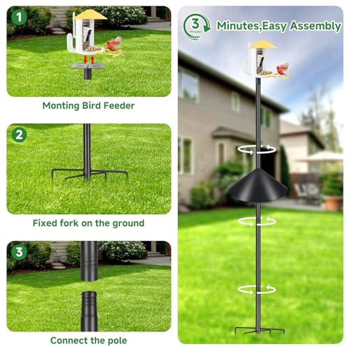 Smart Bird Feeder Pole with Squirrel Baffle & Bath-Heavy Duty Adjustable 3-6.6ft Universal Stand Mount for Bac - view 6