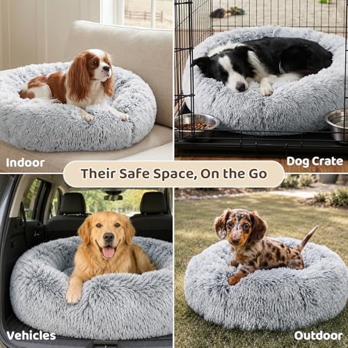 JOLLYVOGUE Dog Bed, Calming Anti-Anxiety Large Dog Bed, Fluffy Donut Cushion for Medium and Large Pets (27"/30 - view 7