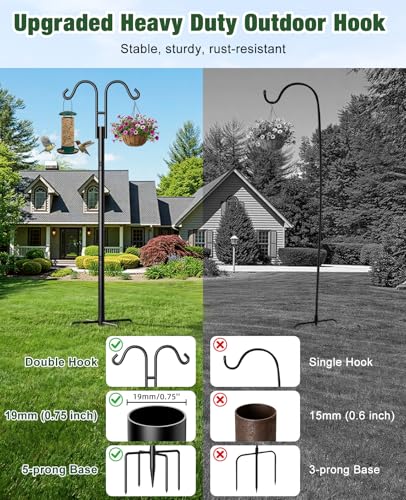 Double Shepherds Hooks, 76 Inch Bird Feeder Pole with 5-Prong Base, 3/4 Inch Thick Heavy Duty Adjustable Garde - view 5