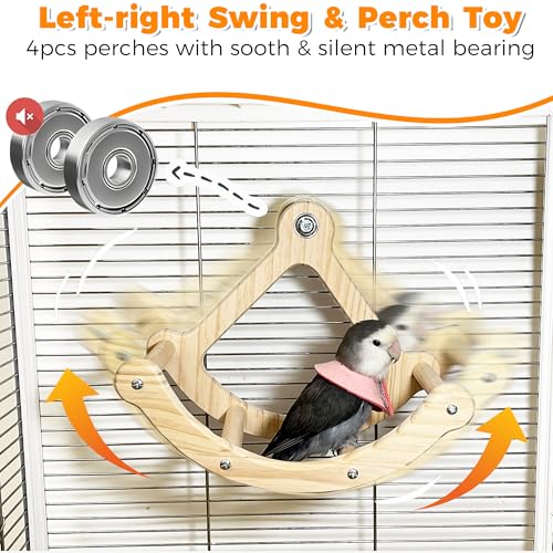 Rocking Bird Toys Perch for Window and Cage, Bird Perch for Wall Suction Mount, Wooden Parrot Toys for Medium  - view 4
