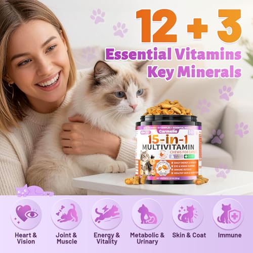 Taurine for Cats Vitamins Treats, 15 in 1 Cat Multivitamin Support Joint, Skin Coat, Digestion, Immunity & Ene - view 3