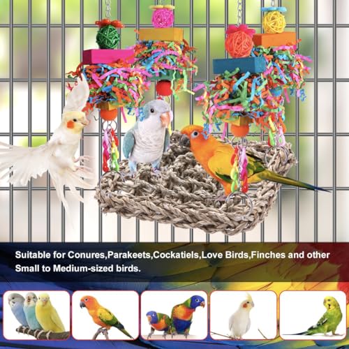 Parakeet Toys Bird Toys Conure Toys Birdcage Stands Bird Foraging Wall Seagrass Woven Hammock Swing Mat for Lo - view 4